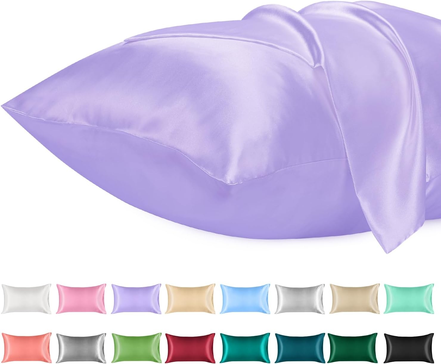 image:imageLirex Satin Pillowcase for Hair and Skin Super Soft and Cooling Similar to Silk 2 Pack Standard Size 20X 26 Pillow Cases with Envelope Closure Gifts for Women Men BlackLight Purple