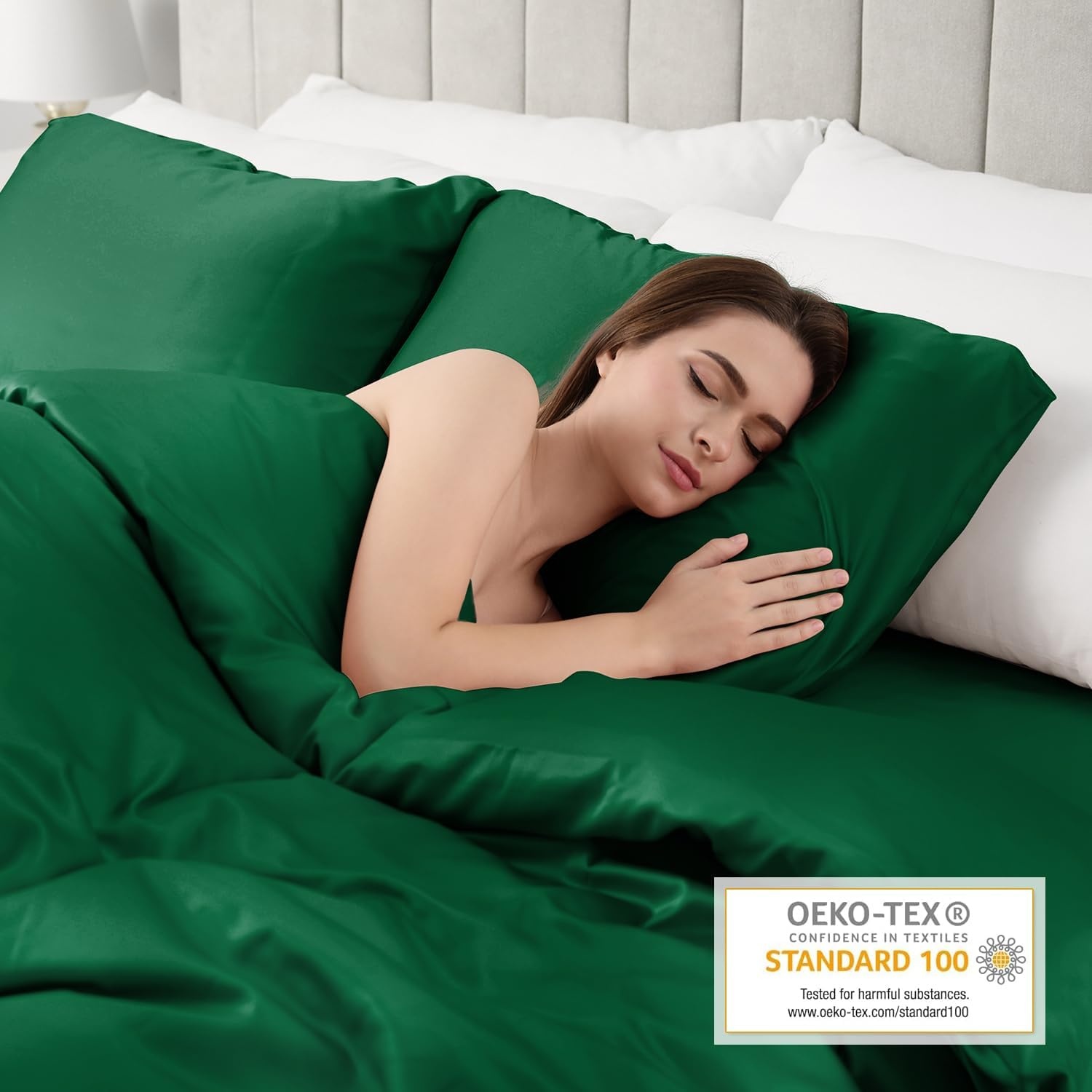 image:imageLirex Satin Pillowcase for Hair and Skin Super Soft and Cooling Similar to Silk 2 Pack Standard Size 20X 26 Pillow Cases with Envelope Closure Gifts for Women Men BlackGreen