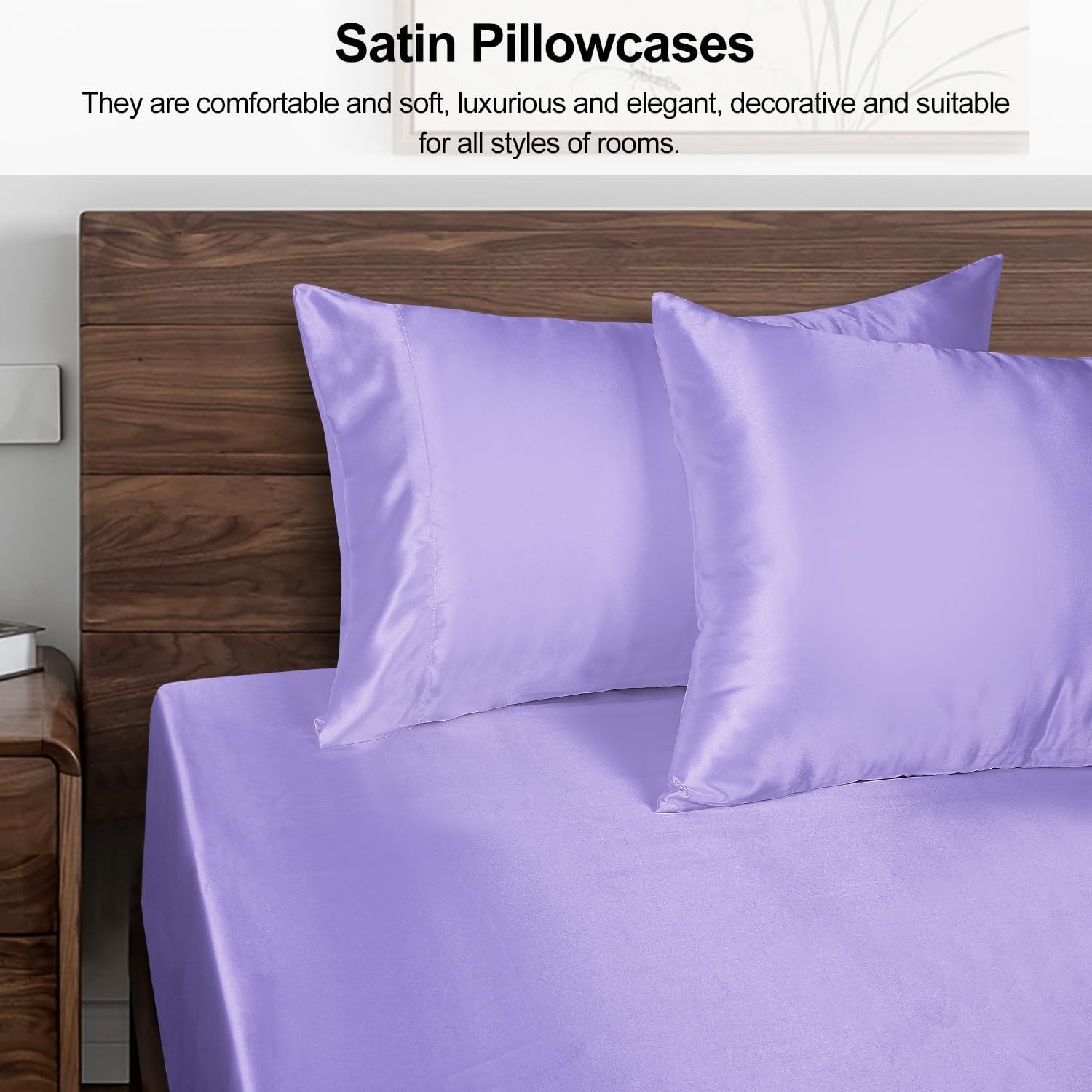 image:imageLirex Satin Pillowcase for Hair and Skin Super Soft and Cooling Similar to Silk 2 Pack Standard Size 20X 26 Pillow Cases with Envelope Closure Gifts for Women Men BlackLight Purple