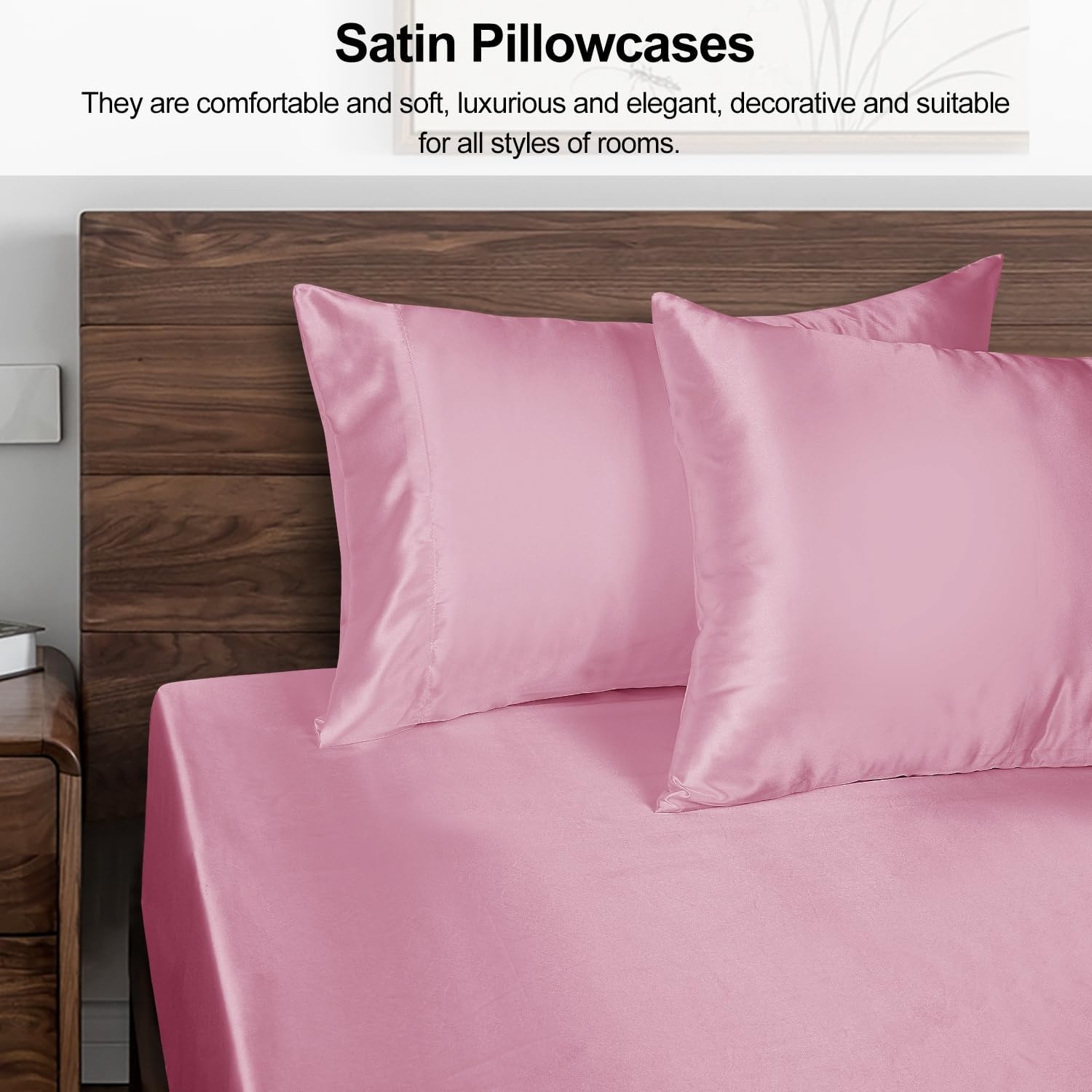image:imageLirex Satin Pillowcase for Hair and Skin Super Soft and Cooling Similar to Silk 2 Pack Standard Size 20X 26 Pillow Cases with Envelope Closure Gifts for Women Men BlackSakura Pink