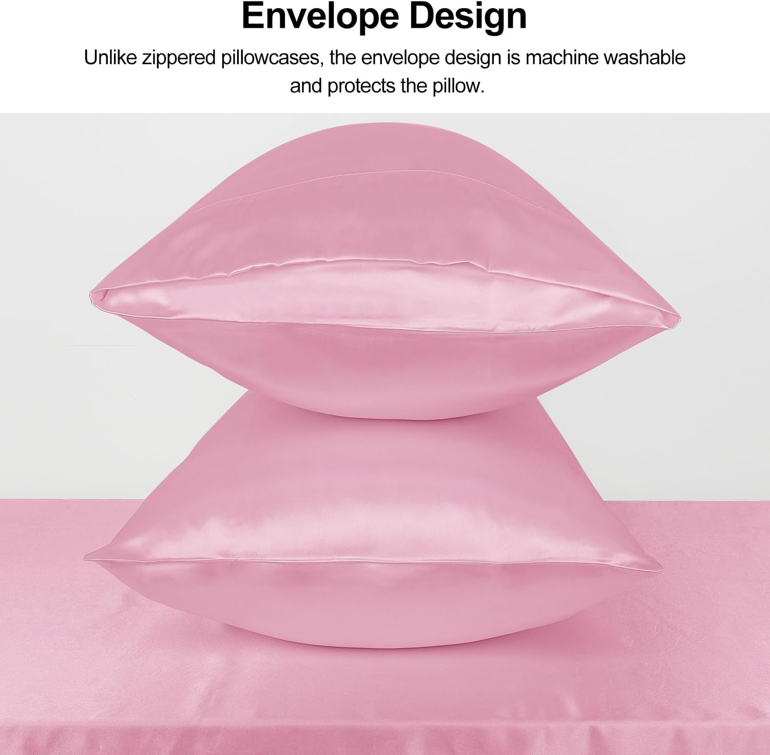 image:imageLirex Satin Pillowcase for Hair and Skin Super Soft and Cooling Similar to Silk 2 Pack Standard Size 20X 26 Pillow Cases with Envelope Closure Gifts for Women Men BlackSakura Pink