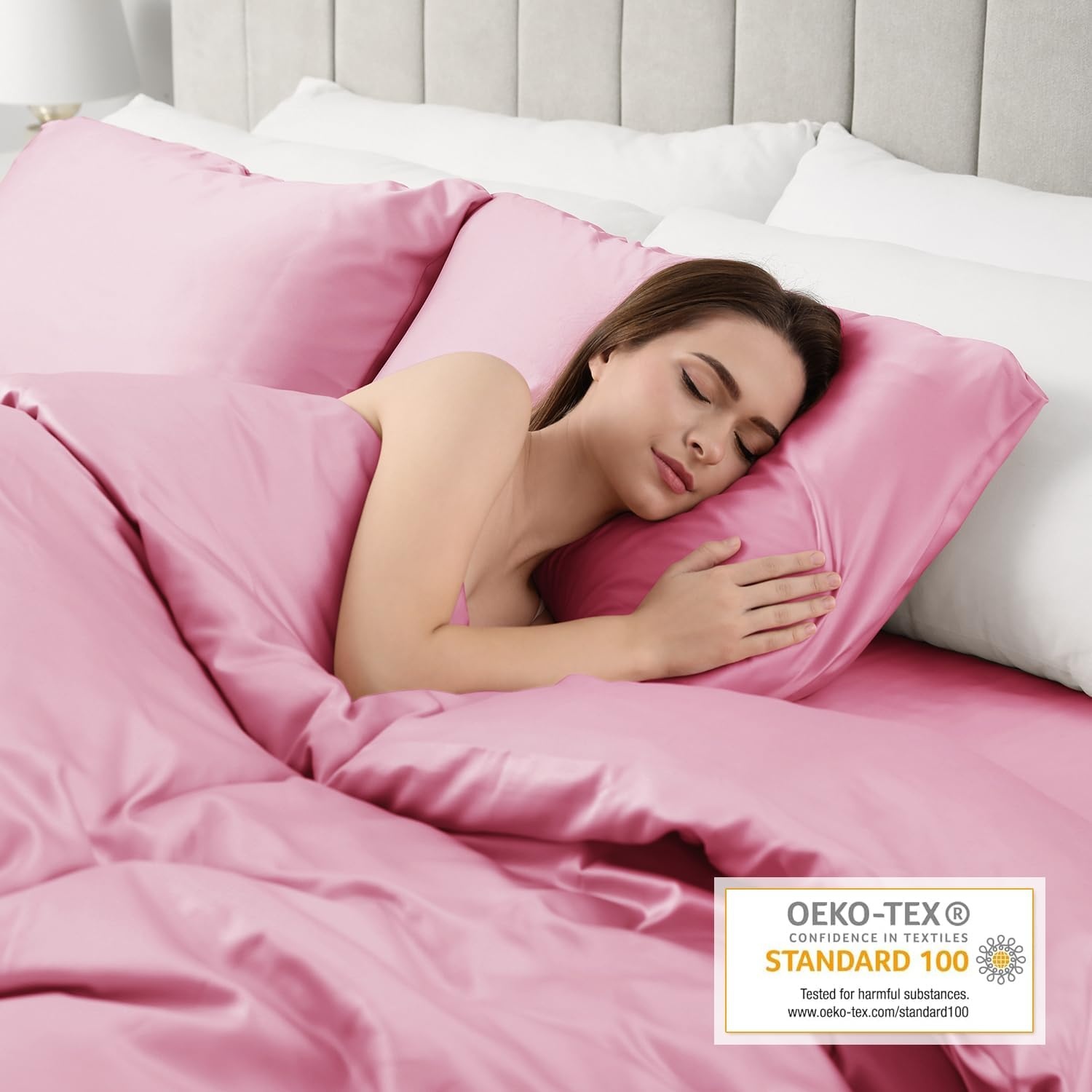 image:imageLirex Satin Pillowcase for Hair and Skin Super Soft and Cooling Similar to Silk 2 Pack Standard Size 20X 26 Pillow Cases with Envelope Closure Gifts for Women Men BlackSakura Pink