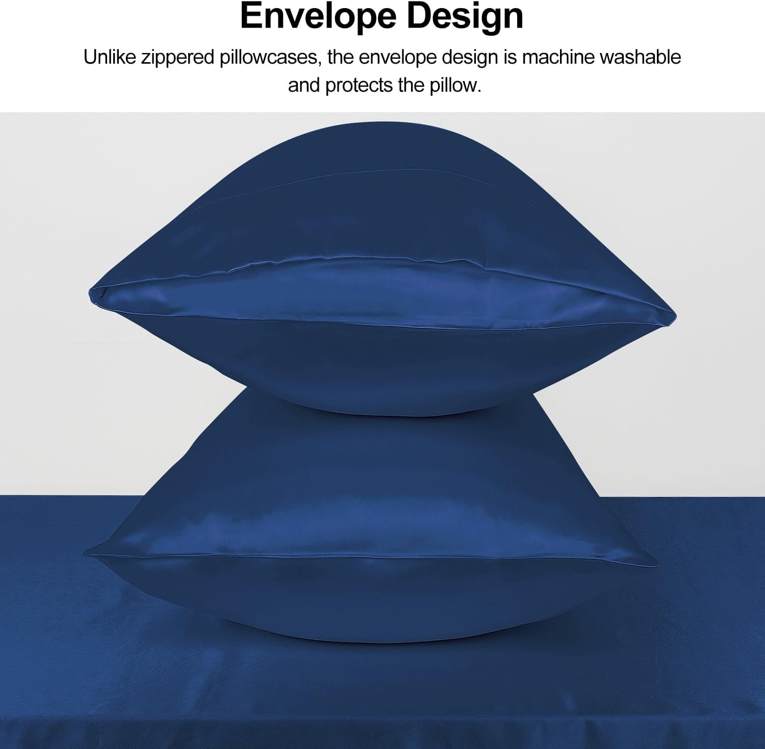 image:imageLirex Satin Pillowcase for Hair and Skin Super Soft and Cooling Similar to Silk 2 Pack Standard Size 20X 26 Pillow Cases with Envelope Closure Gifts for Women Men BlackNavy Blue