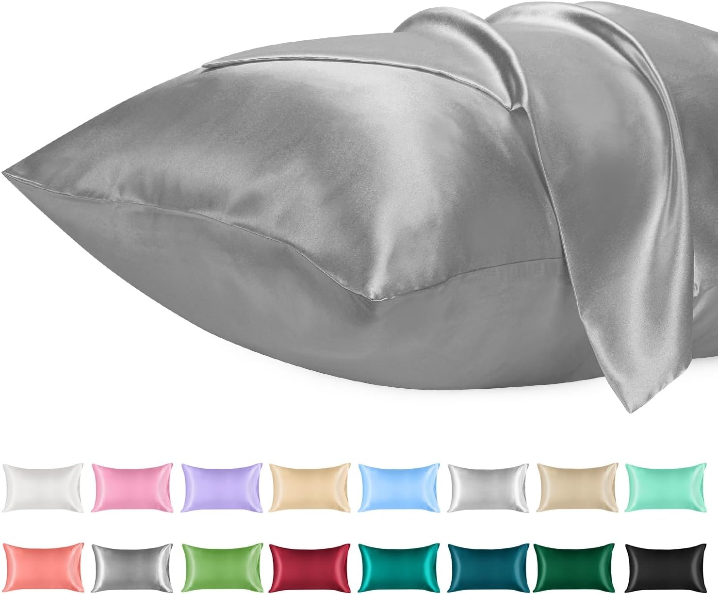 image:imageLirex Satin Pillowcase for Hair and Skin Super Soft and Cooling Similar to Silk 2 Pack Standard Size 20X 26 Pillow Cases with Envelope Closure Gifts for Women Men BlackDark Gray