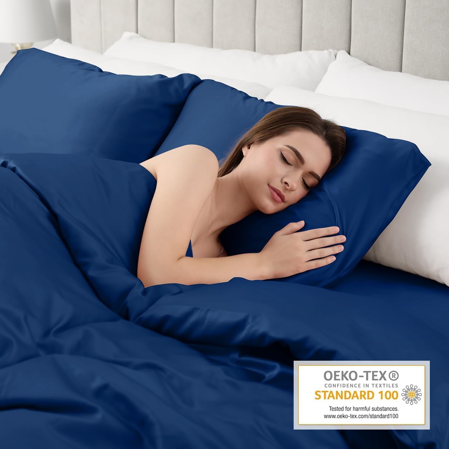 image:imageLirex Satin Pillowcase for Hair and Skin Super Soft and Cooling Similar to Silk 2 Pack Standard Size 20X 26 Pillow Cases with Envelope Closure Gifts for Women Men BlackNavy Blue