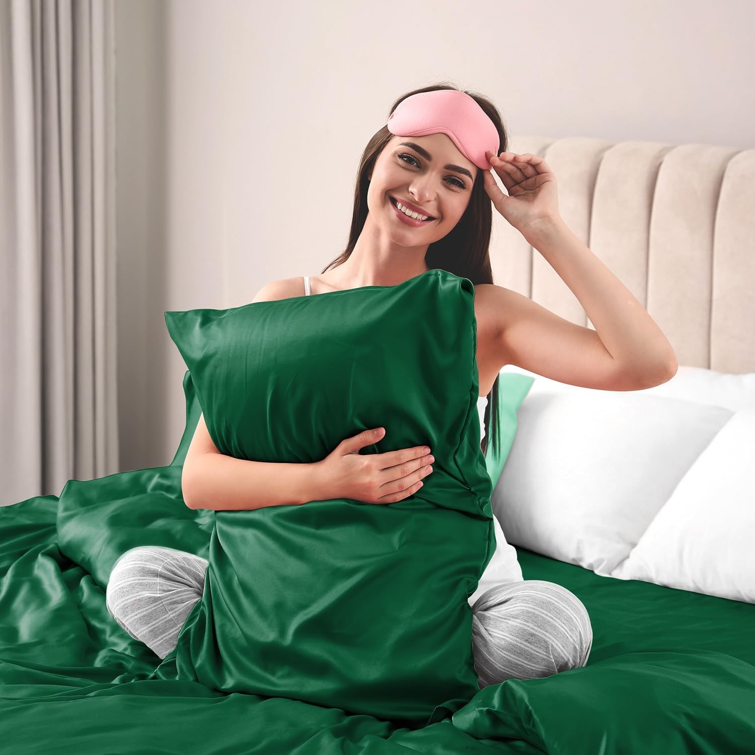 image:imageLirex Satin Pillowcase for Hair and Skin Super Soft and Cooling Similar to Silk 2 Pack Standard Size 20X 26 Pillow Cases with Envelope Closure Gifts for Women Men BlackGreen