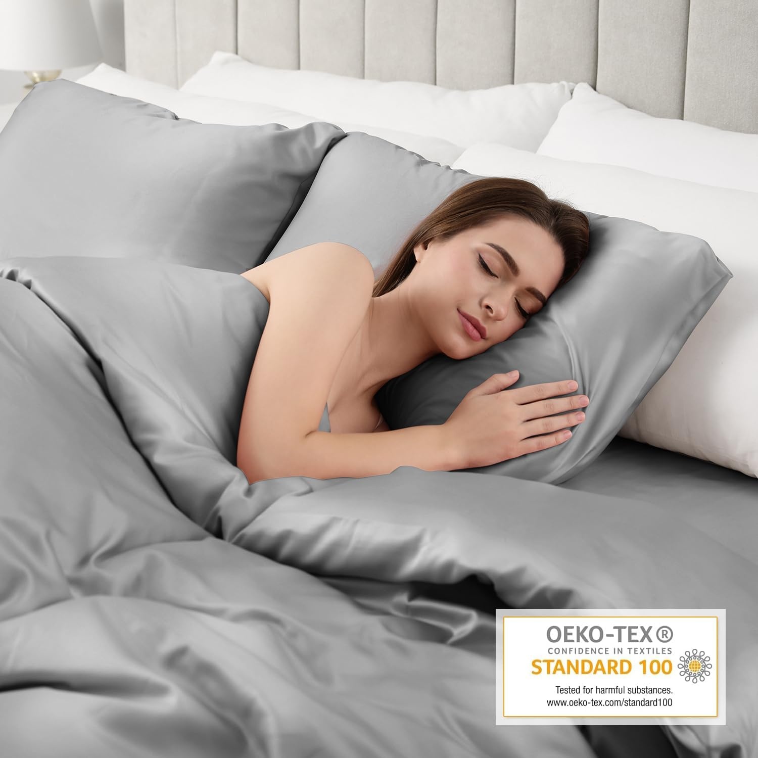 image:imageLirex Satin Pillowcase for Hair and Skin Super Soft and Cooling Similar to Silk 2 Pack Standard Size 20X 26 Pillow Cases with Envelope Closure Gifts for Women Men BlackDark Gray