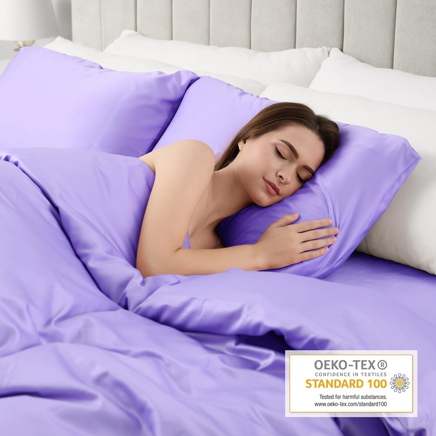 image:imageLirex Satin Pillowcase for Hair and Skin Super Soft and Cooling Similar to Silk 2 Pack Standard Size 20X 26 Pillow Cases with Envelope Closure Gifts for Women Men BlackLight Purple
