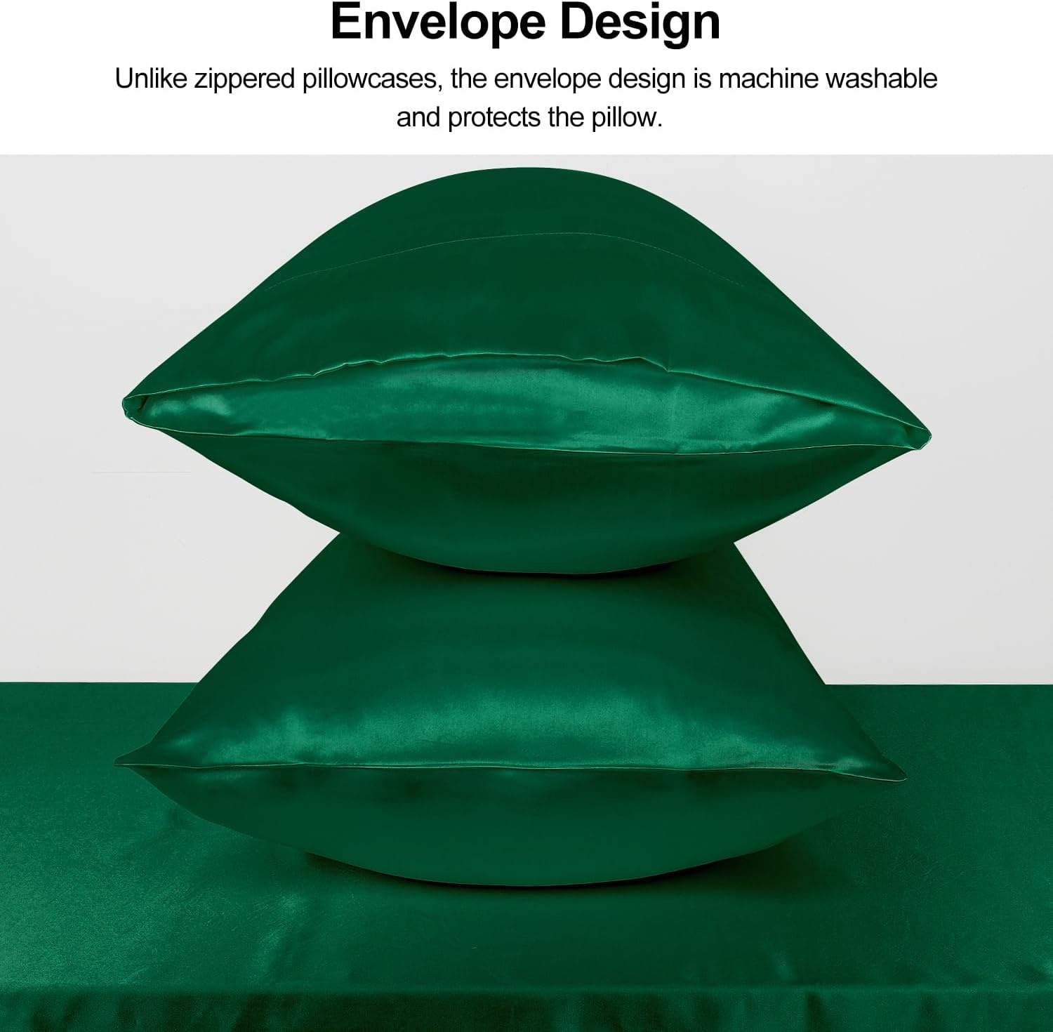 image:imageLirex Satin Pillowcase for Hair and Skin Super Soft and Cooling Similar to Silk 2 Pack Standard Size 20X 26 Pillow Cases with Envelope Closure Gifts for Women Men BlackGreen