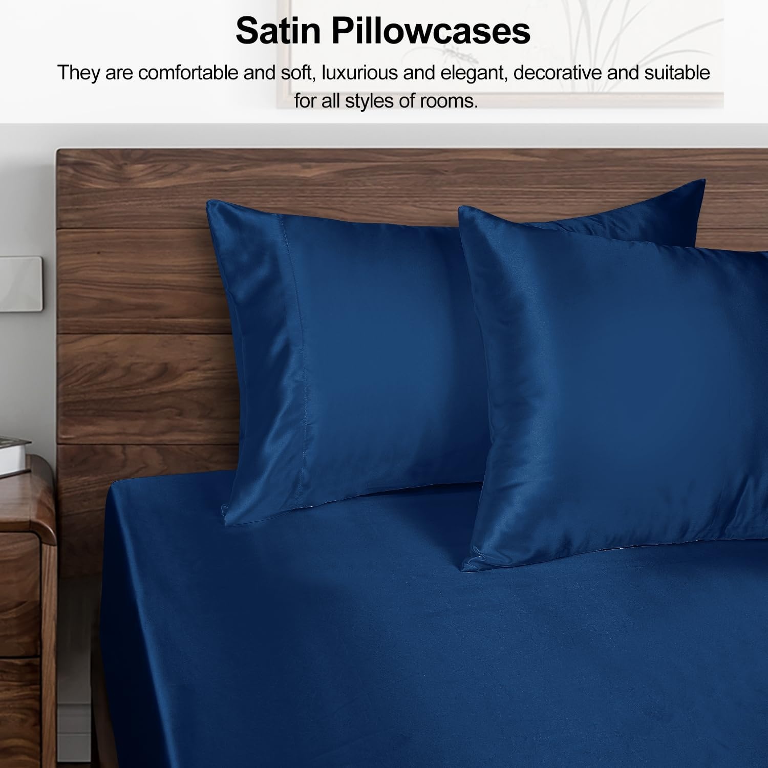 image:imageLirex Satin Pillowcase for Hair and Skin Super Soft and Cooling Similar to Silk 2 Pack Standard Size 20X 26 Pillow Cases with Envelope Closure Gifts for Women Men BlackNavy Blue
