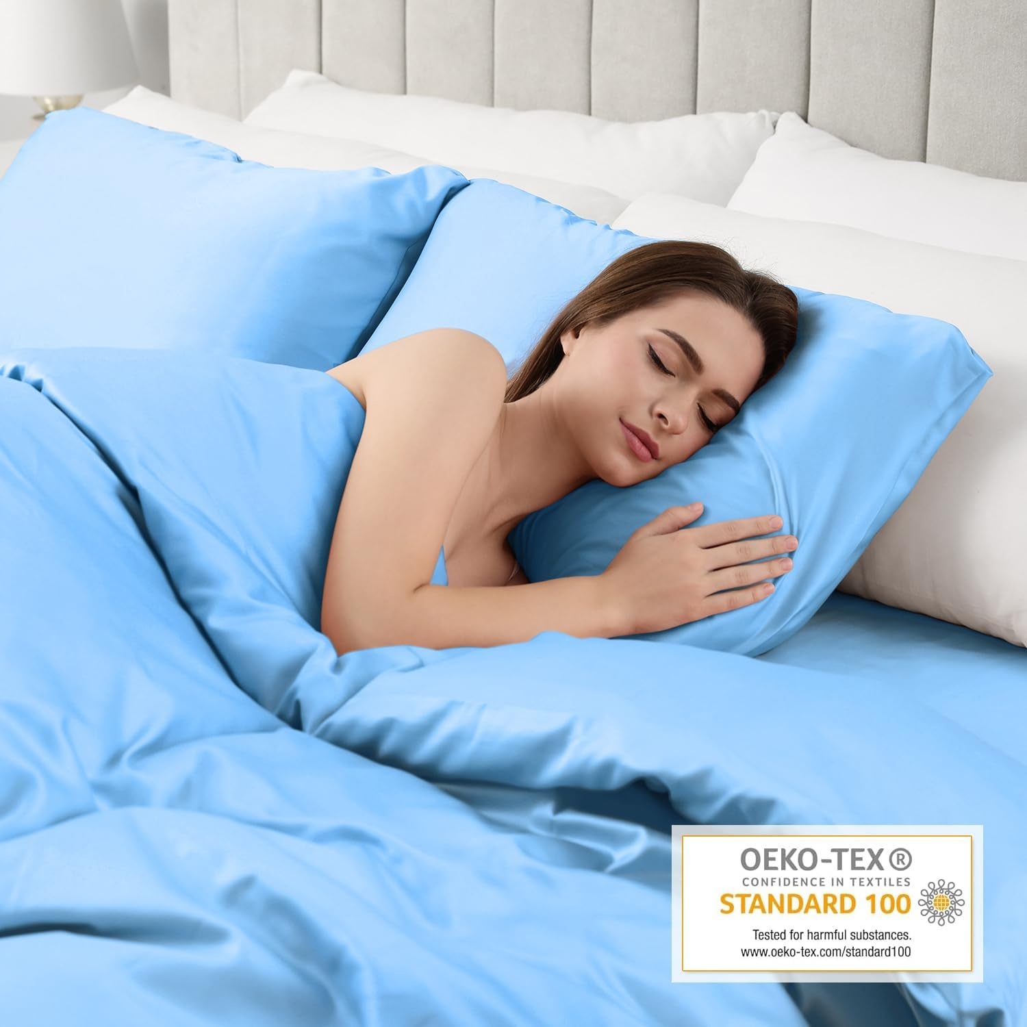 image:imageLirex Satin Pillowcase for Hair and Skin Super Soft and Cooling Similar to Silk 2 Pack Standard Size 20X 26 Pillow Cases with Envelope Closure Gifts for Women Men BlackLight Blue