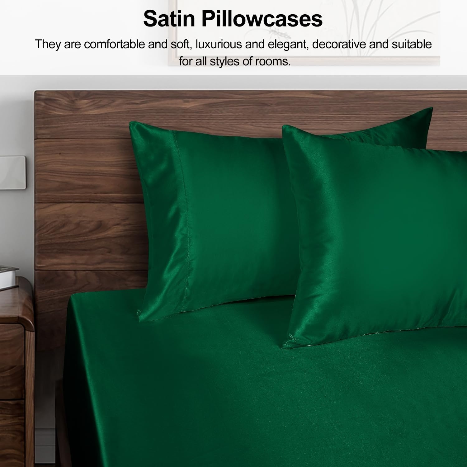 image:imageLirex Satin Pillowcase for Hair and Skin Super Soft and Cooling Similar to Silk 2 Pack Standard Size 20X 26 Pillow Cases with Envelope Closure Gifts for Women Men BlackGreen