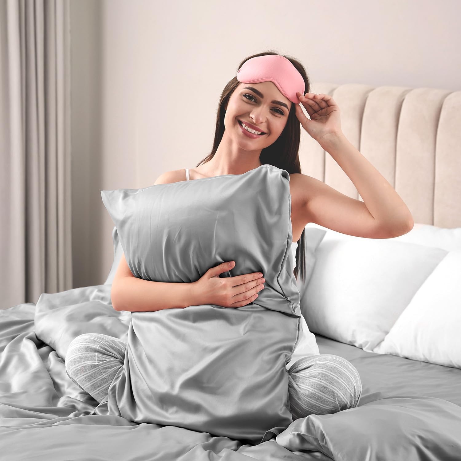image:imageLirex Satin Pillowcase for Hair and Skin Super Soft and Cooling Similar to Silk 2 Pack Standard Size 20X 26 Pillow Cases with Envelope Closure Gifts for Women Men BlackDark Gray