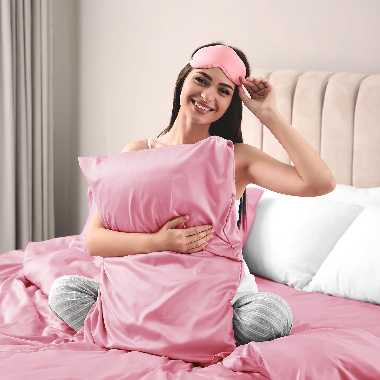 image:imageLirex Satin Pillowcase for Hair and Skin Super Soft and Cooling Similar to Silk 2 Pack Standard Size 20X 26 Pillow Cases with Envelope Closure Gifts for Women Men BlackSakura Pink