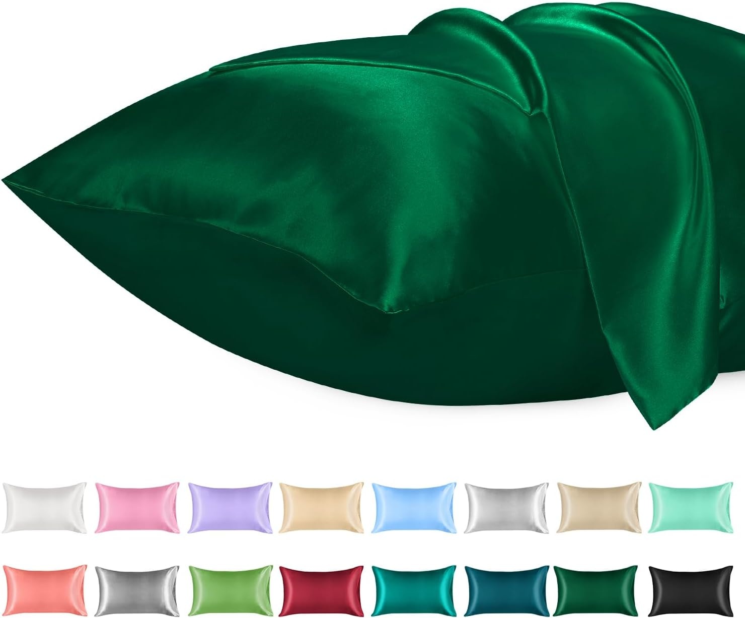 image:imageLirex Satin Pillowcase for Hair and Skin Super Soft and Cooling Similar to Silk 2 Pack Standard Size 20X 26 Pillow Cases with Envelope Closure Gifts for Women Men BlackGreen