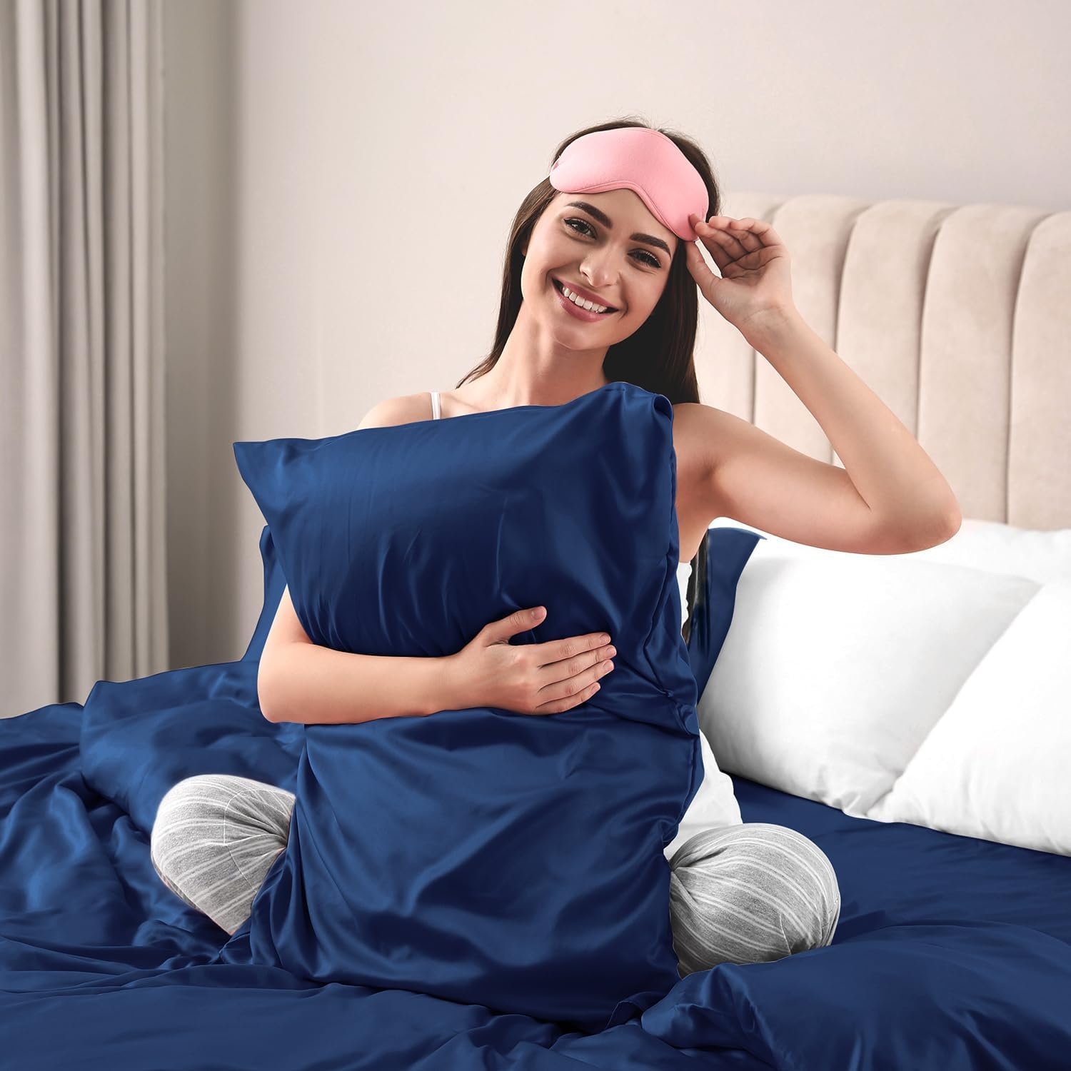 image:imageLirex Satin Pillowcase for Hair and Skin Super Soft and Cooling Similar to Silk 2 Pack Standard Size 20X 26 Pillow Cases with Envelope Closure Gifts for Women Men BlackNavy Blue