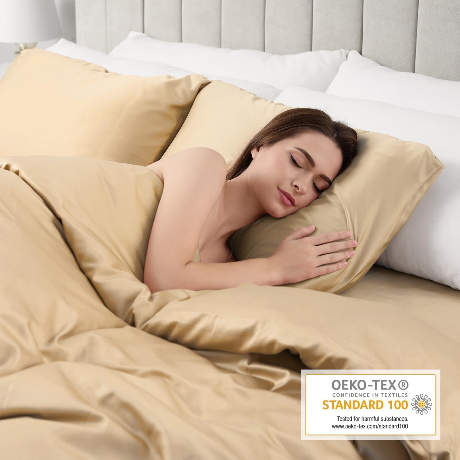 image:imageLirex Satin Pillowcase for Hair and Skin Super Soft and Cooling Similar to Silk 2 Pack Standard Size 20X 26 Pillow Cases with Envelope Closure Gifts for Women Men BlackChampagne