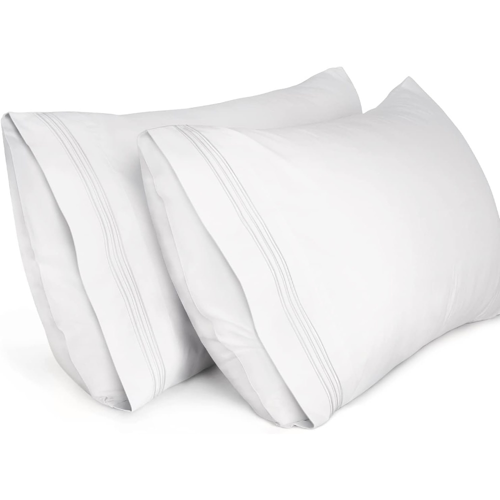 image:imageLirex Pillow Cases 2 Pack 1800 Thread Count Embroidered Standard Size Soft Brushed Microfiber Pillowcases Machine Washable Wrinkle Free Breathable Grey StandardWhite