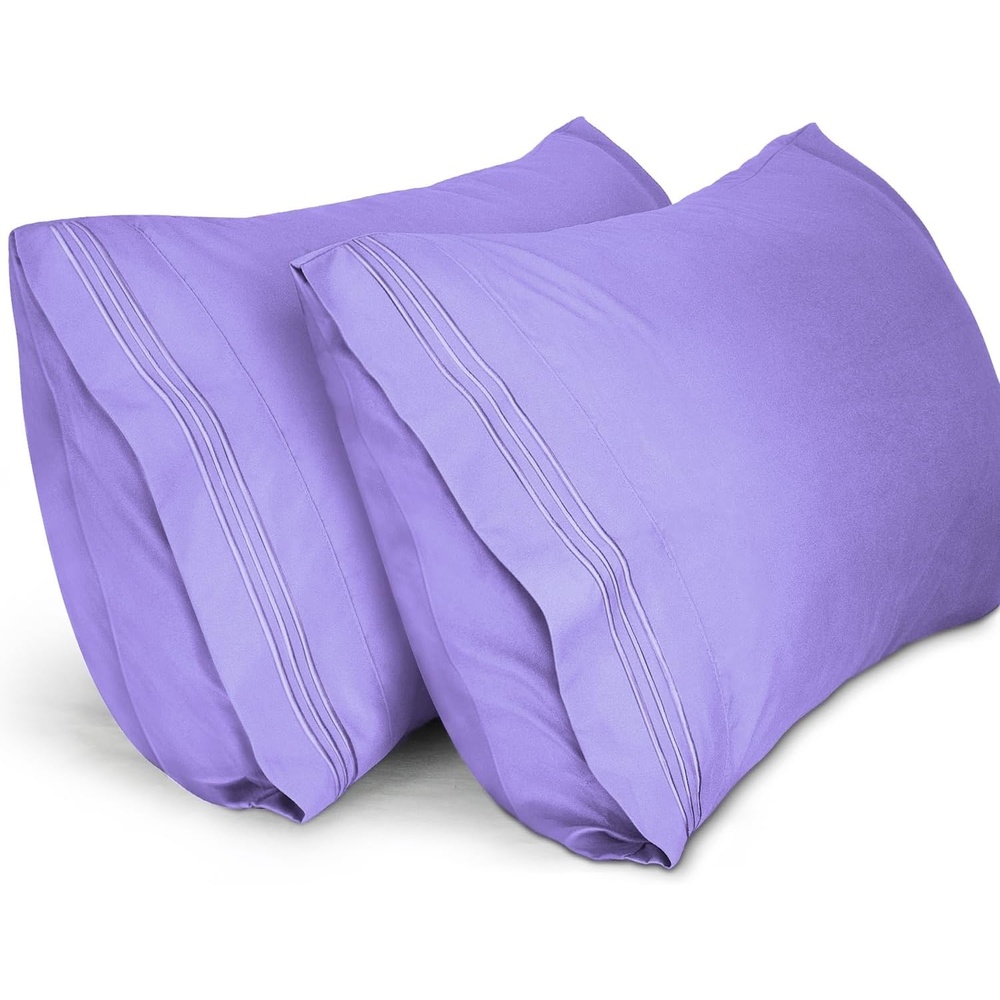 image:imageLirex Pillow Cases 2 Pack 1800 Thread Count Embroidered Standard Size Soft Brushed Microfiber Pillowcases Machine Washable Wrinkle Free Breathable Grey StandardLight Purple