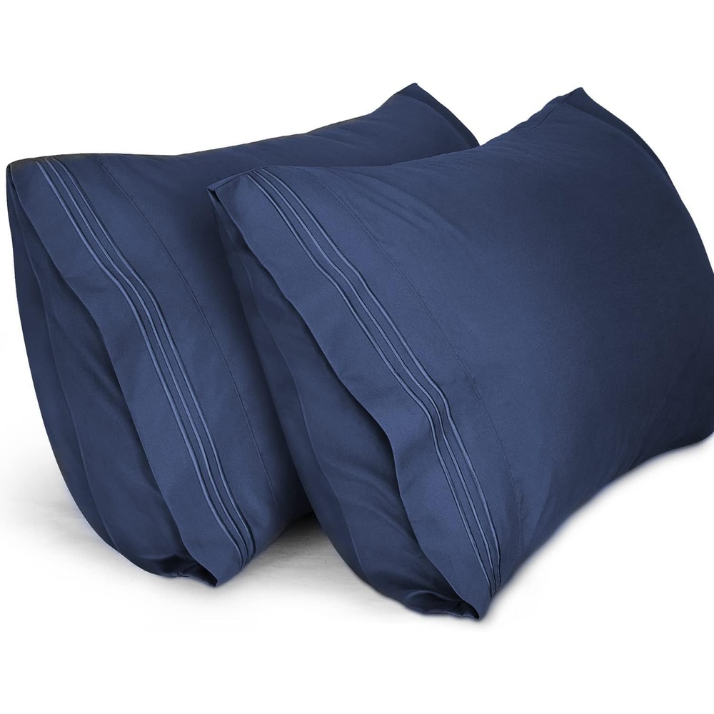 image:imageLirex Pillow Cases 2 Pack 1800 Thread Count Embroidered Standard Size Soft Brushed Microfiber Pillowcases Machine Washable Wrinkle Free Breathable Grey StandardBlue