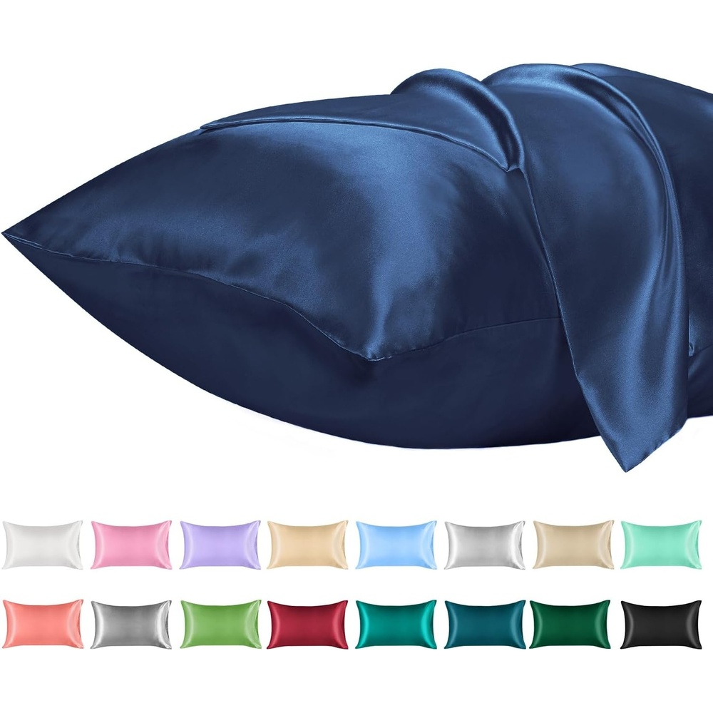 image:imageLirex Satin Pillowcase for Hair and Skin Super Soft and Cooling Similar to Silk 2 Pack Standard Size 20X 26 Pillow Cases with Envelope Closure Gifts for Women Men BlackNavy Blue