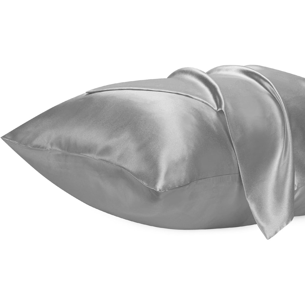 image:imageLirex Satin Pillowcase for Hair and Skin Super Soft and Cooling Similar to Silk 2 Pack Standard Size 20X 26 Pillow Cases with Envelope Closure Gifts for Women Men BlackDark Gray