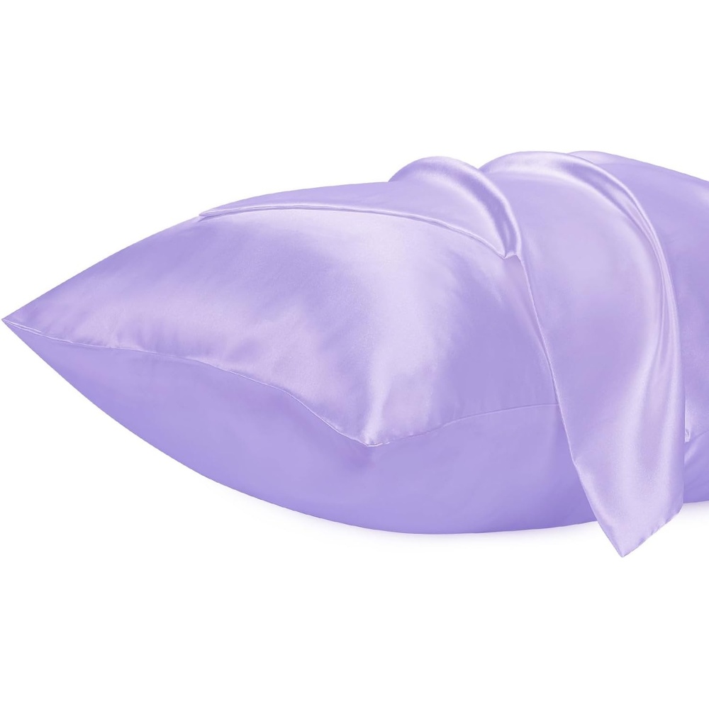 image:imageLirex Satin Pillowcase for Hair and Skin Super Soft and Cooling Similar to Silk 2 Pack Standard Size 20X 26 Pillow Cases with Envelope Closure Gifts for Women Men BlackLight Purple