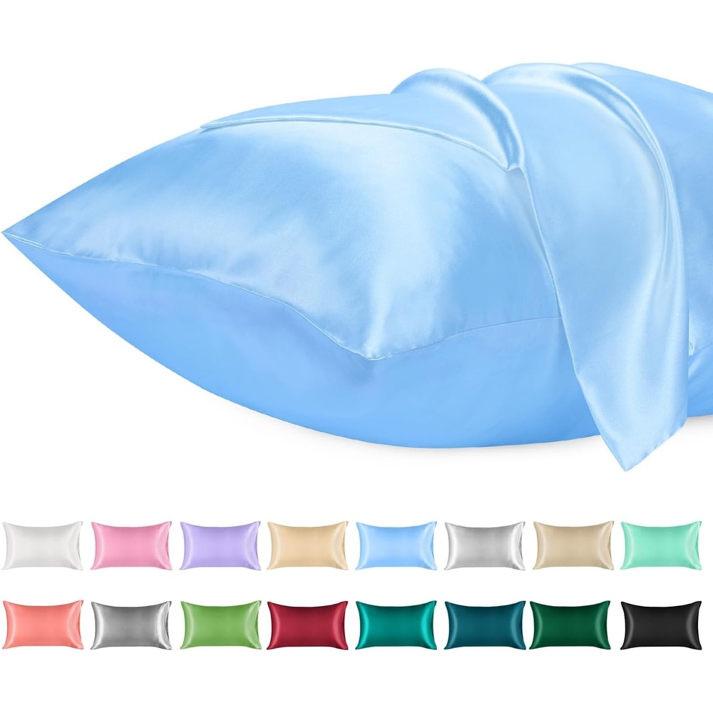 image:imageLirex Satin Pillowcase for Hair and Skin Super Soft and Cooling Similar to Silk 2 Pack Standard Size 20X 26 Pillow Cases with Envelope Closure Gifts for Women Men BlackLight Blue