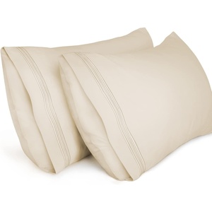 image:imageLirex Pillow Cases 2 Pack 1800 Thread Count Embroidered Standard Size Soft Brushed Microfiber Pillowcases Machine Washable Wrinkle Free Breathable Grey StandardBeige