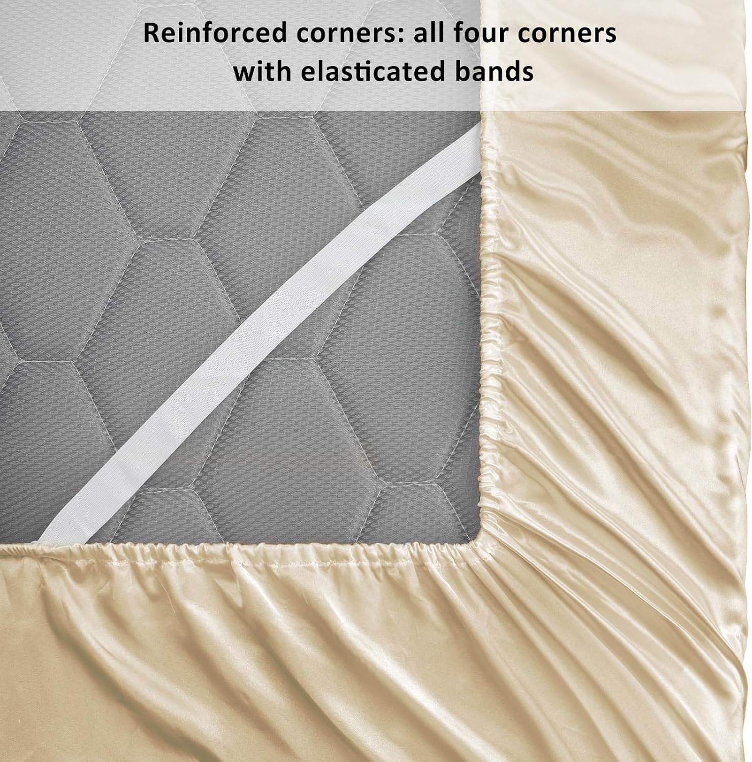 image:imageLirex Satin Fitted Sheet Twin XL Size BundleIncludes 14 Deep Pocket Twin XL Size Fitted Sheet and 2 Pack Queen Size Pillowcase Champagne