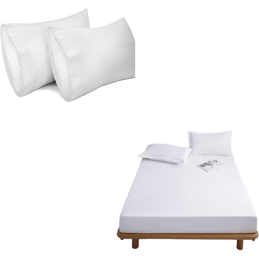 image:imageCotton Fitted Sheet Twin Bundle with 2pk Pillow Cases Queen White