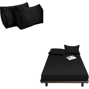 image:imageLirex Cotton Twin Fitted Sheet Bundle300 Thread Count Twin Fitted Sheet and 2pk Queen Size Pillow Cases 810 Deep Pocket Sheet for Hotel Home Black